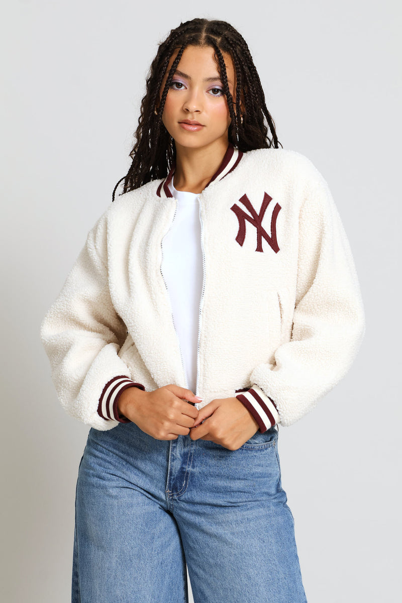 Ny Teddy Zip Through Bomber Jacket - Cream