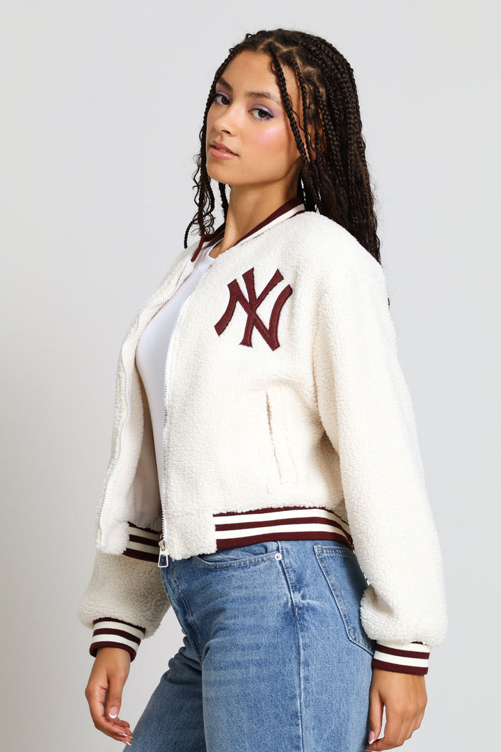 Ny Teddy Zip Through Bomber Jacket - Cream