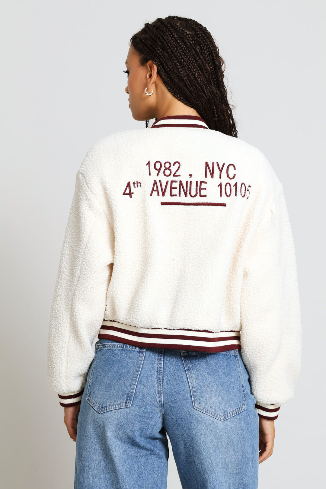 Ny Teddy Zip Through Bomber Jacket - Cream