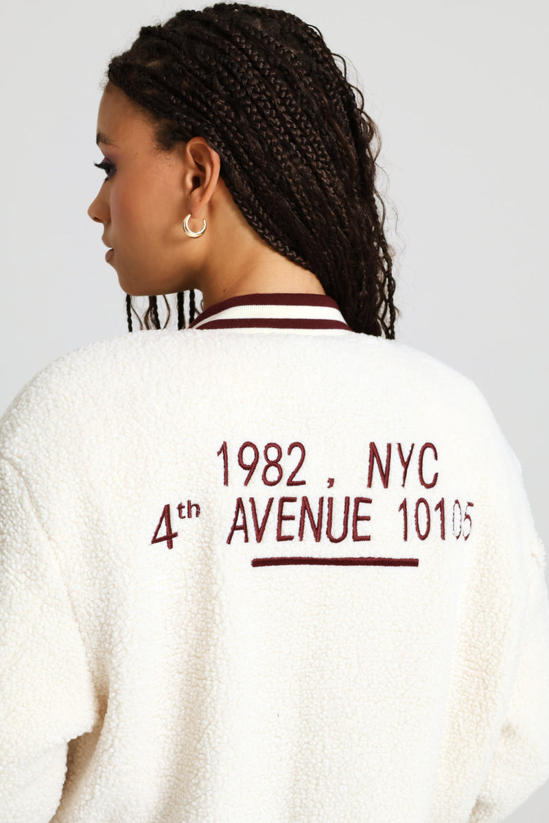 Ny Teddy Zip Through Bomber Jacket - Cream