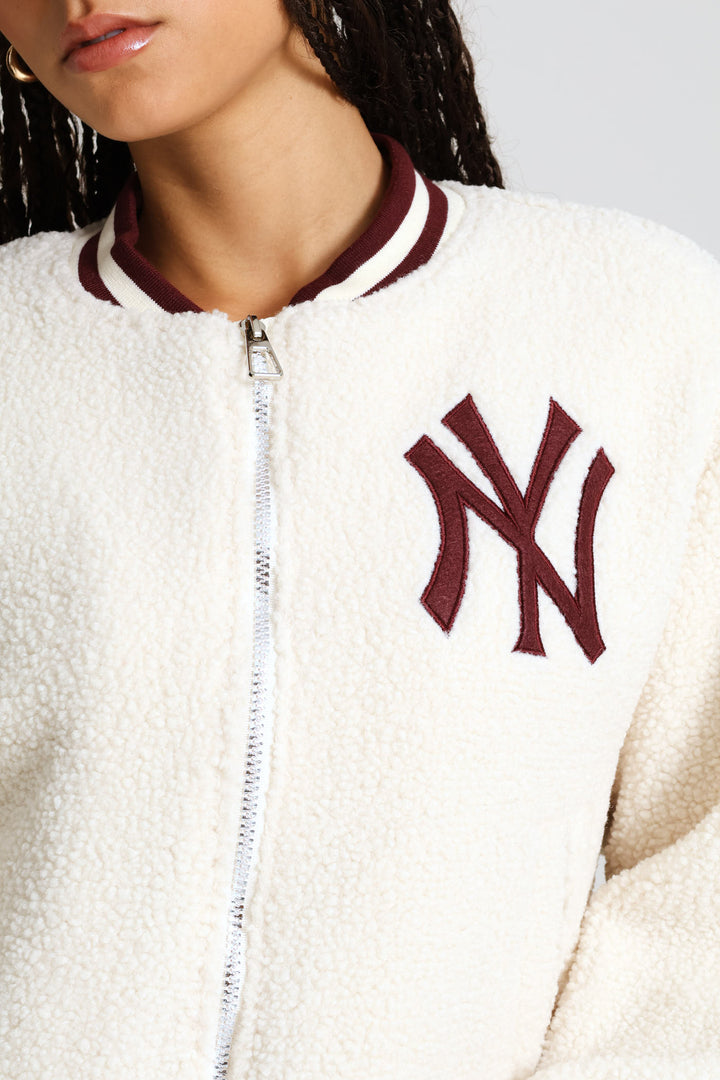 Ny Teddy Zip Through Bomber Jacket - Cream