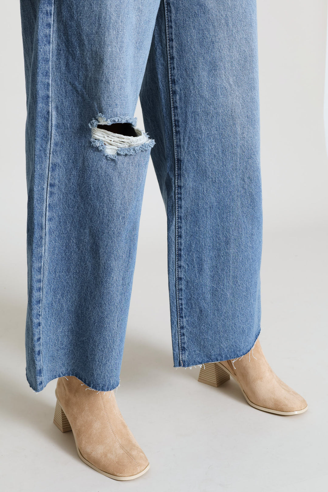 Belted Wide Leg Denim - Salty Mid Wash