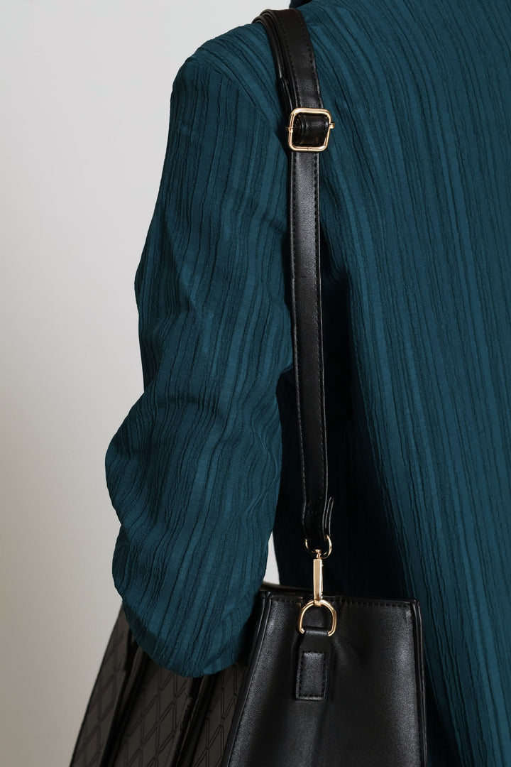 Geo Embossed Square Shopper Bag - Black
