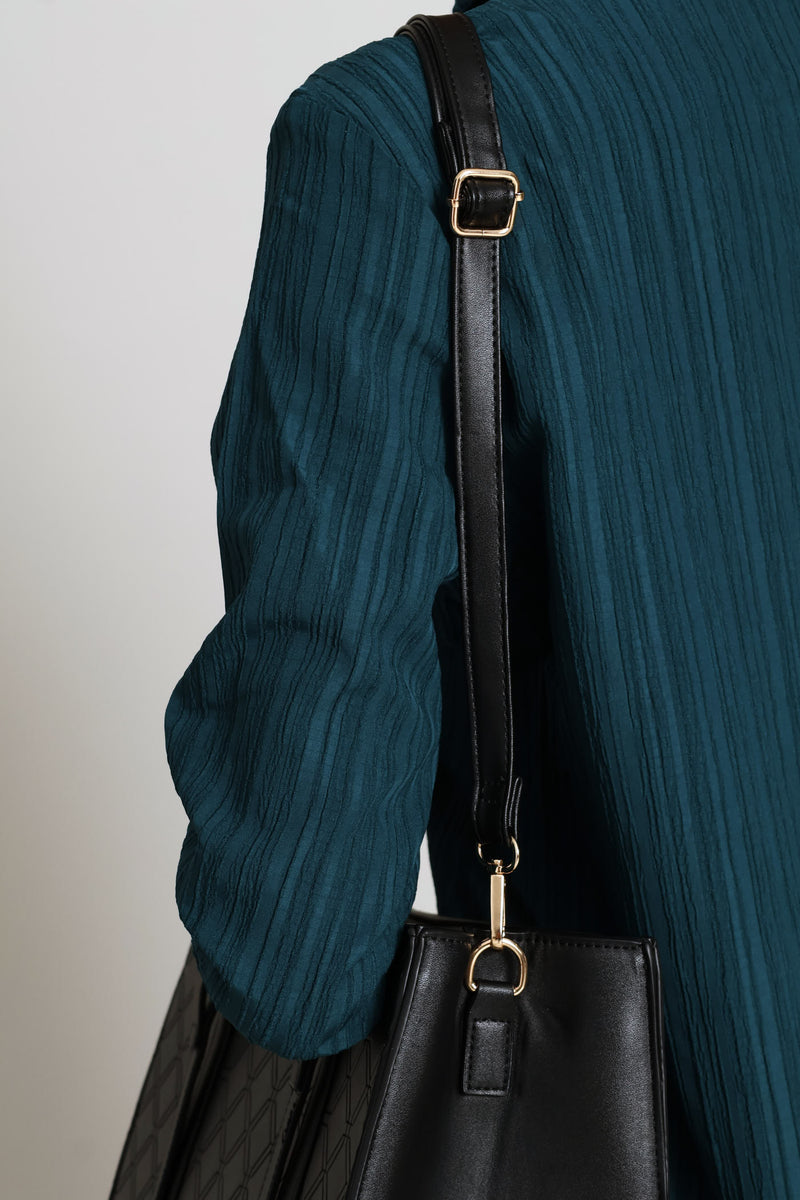 Geo Embossed Square Shopper Bag - Black
