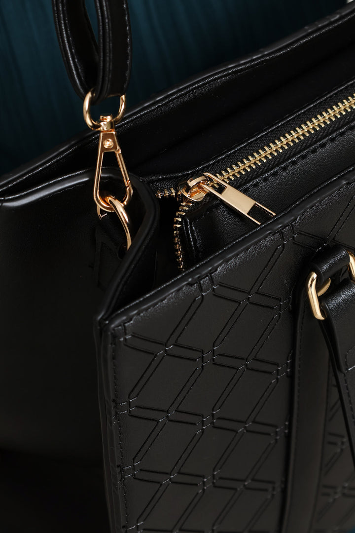 Geo Embossed Square Shopper Bag - Black
