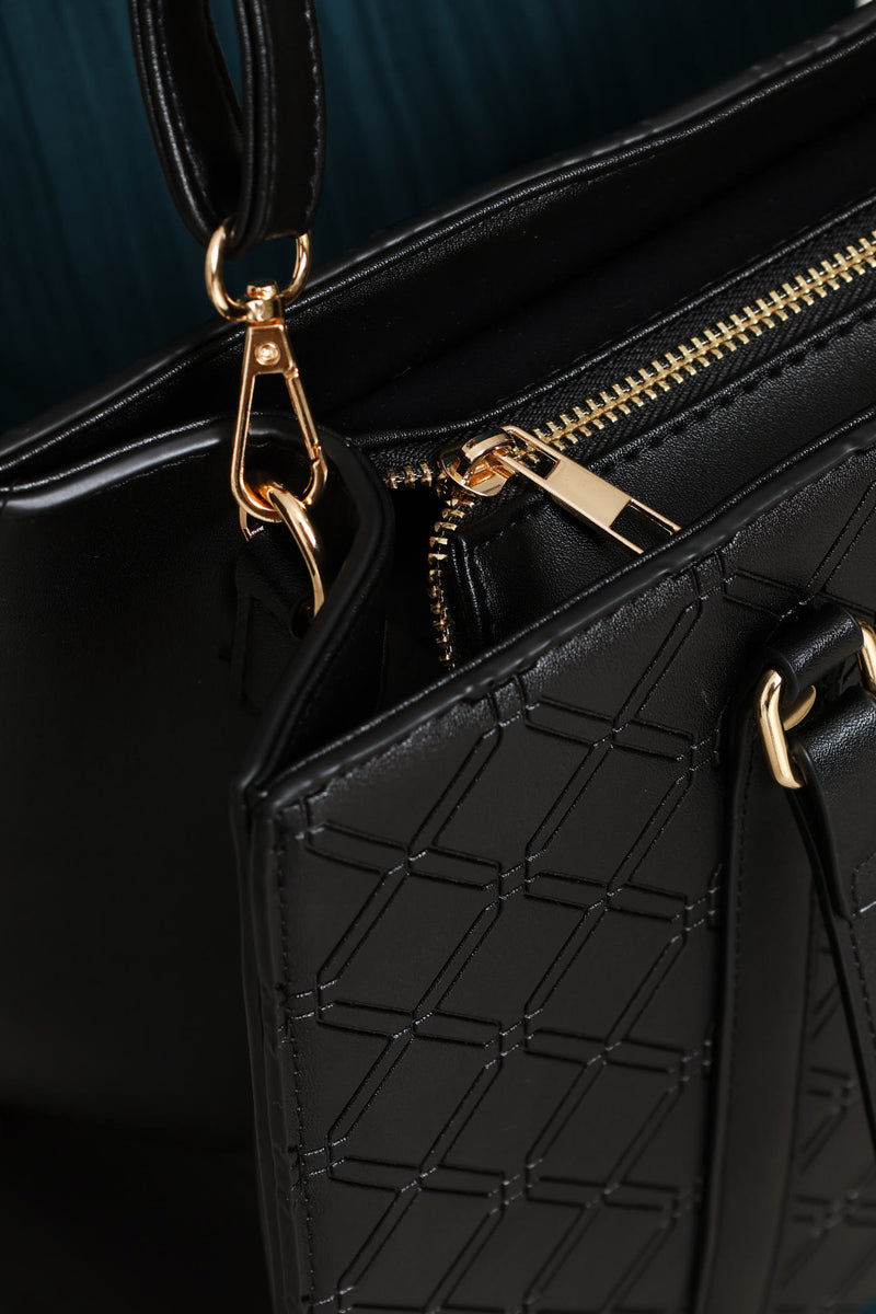 Geo Embossed Square Shopper Bag - Black