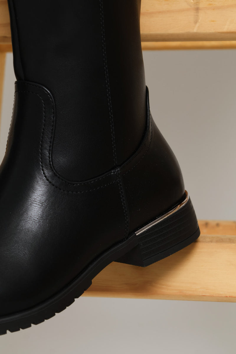 Metal Detail High Boot - Black
