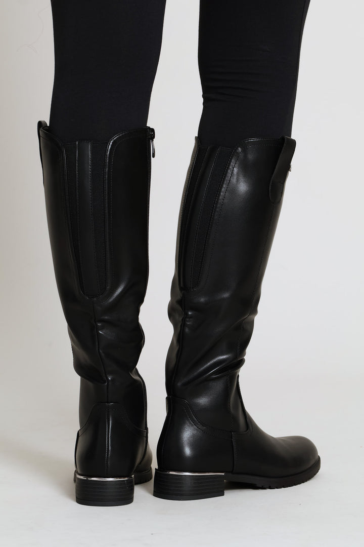 Metal Detail High Boot - Black
