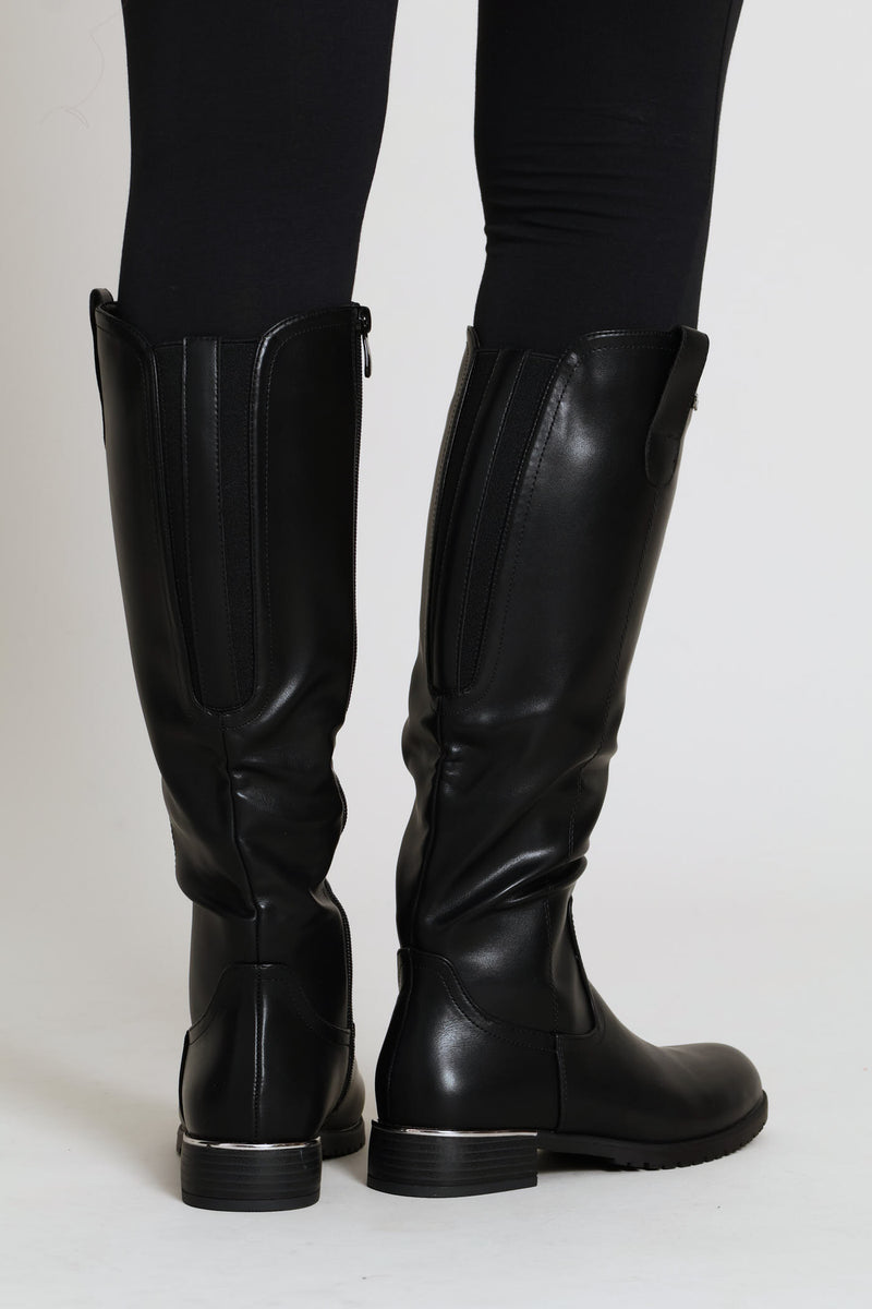 Metal Detail High Boot - Black
