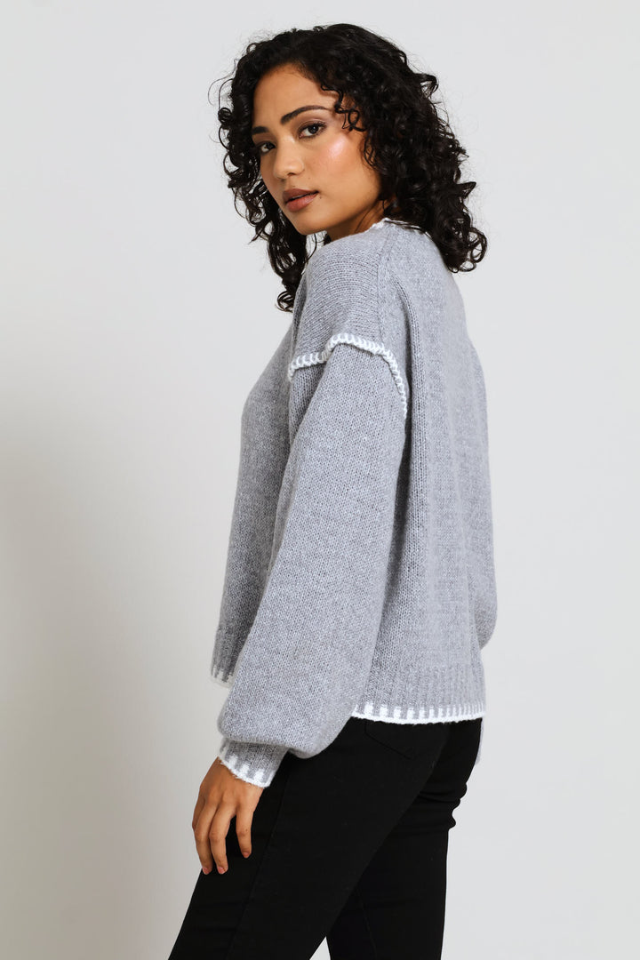 Blanket Stitch Pullover - Mid Grey