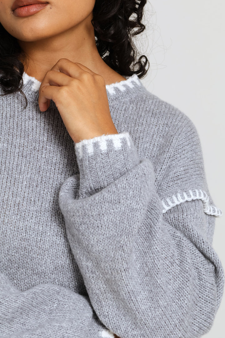 Blanket Stitch Pullover - Mid Grey