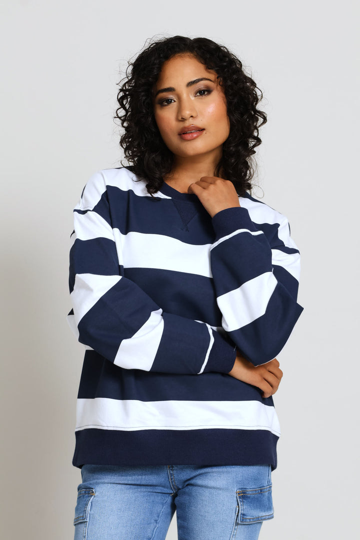 Long Sleeve Stripe Pullover - White/Navy