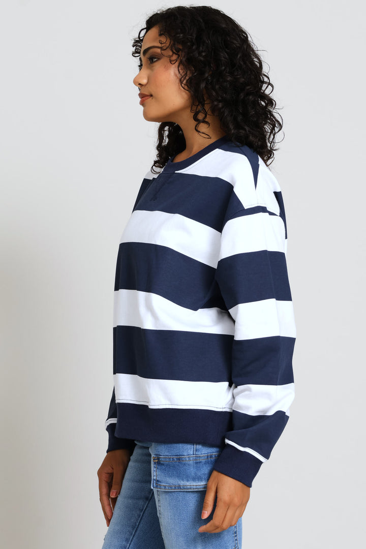 Long Sleeve Stripe Pullover - White/Navy