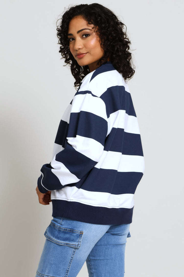 Long Sleeve Stripe Pullover - White/Navy