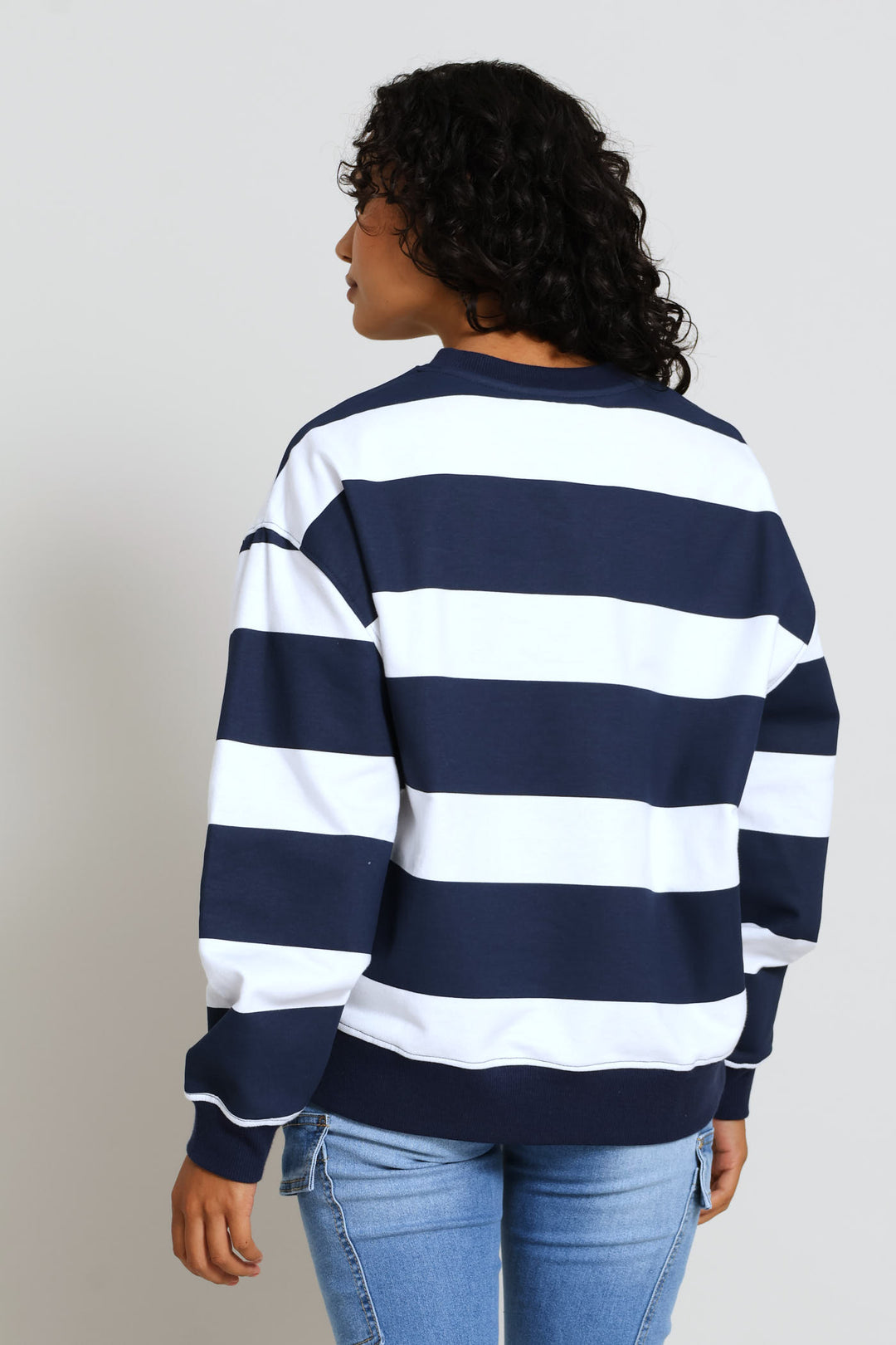 Long Sleeve Stripe Pullover - White/Navy