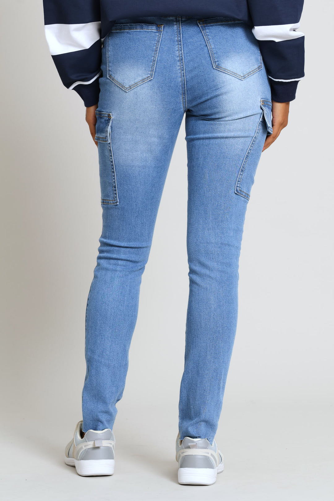 Hi-Rise Cargo Pocket Skinny Denim - Light Wash