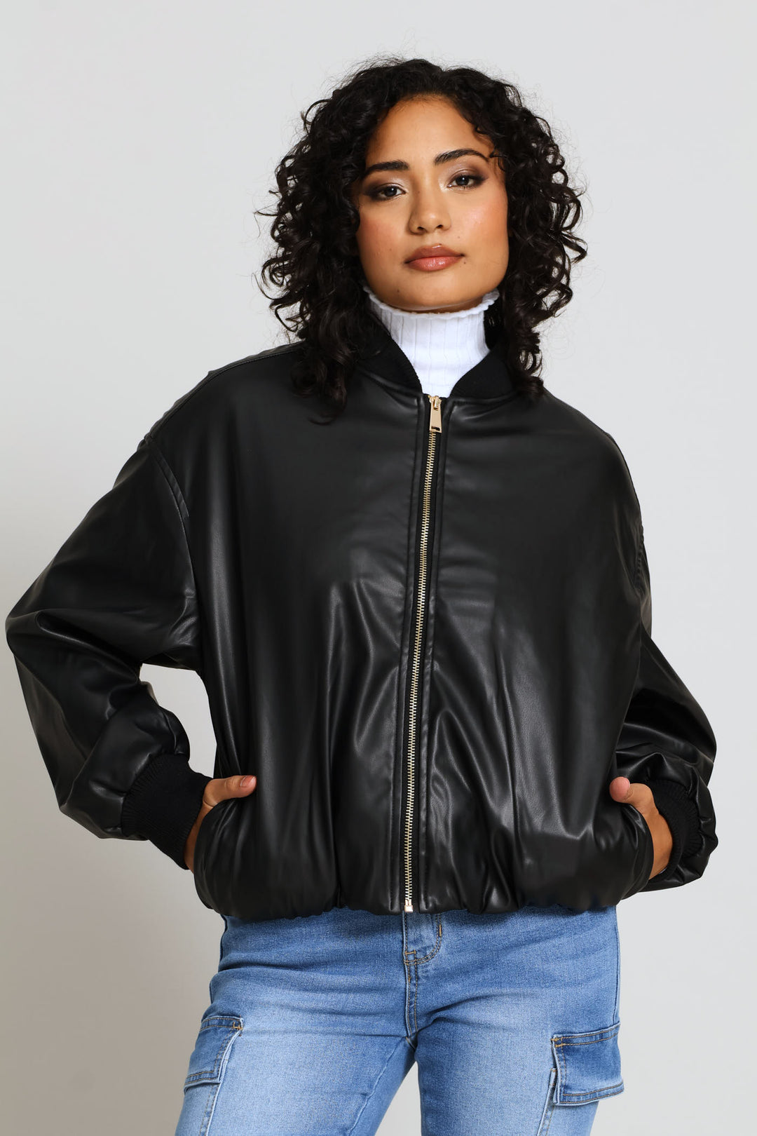 Bubble Hem Bomber Jacket - Black