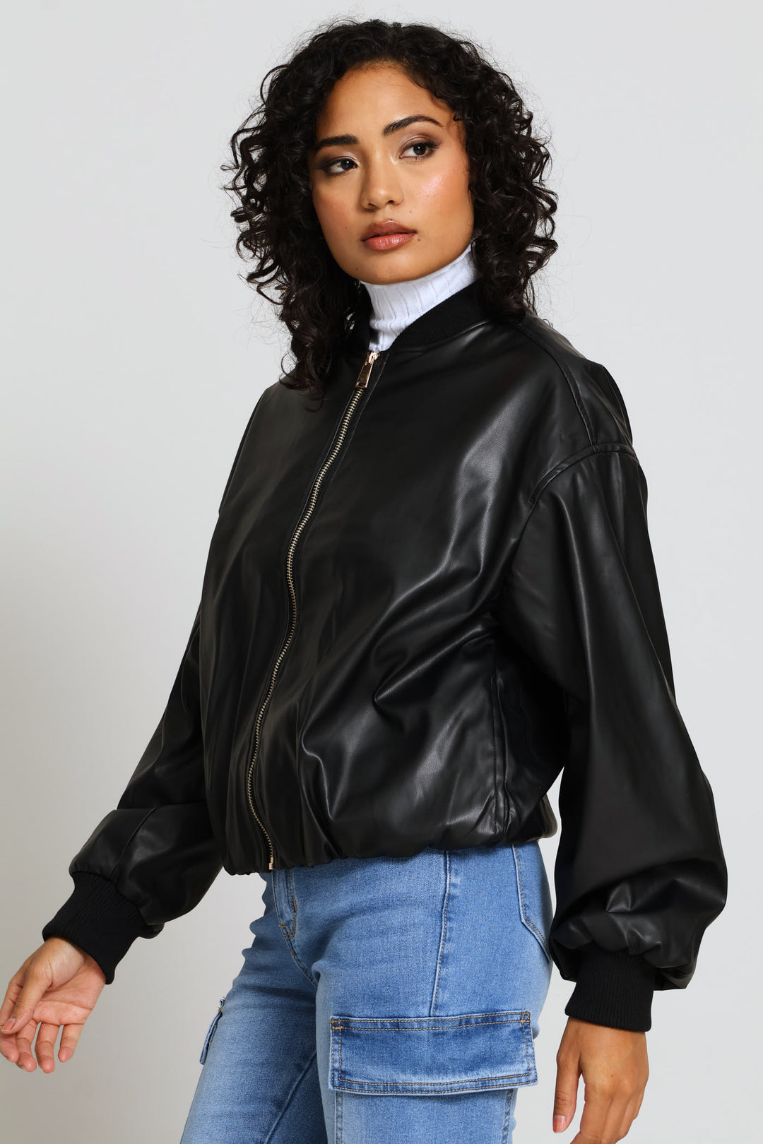 Bubble Hem Bomber Jacket - Black