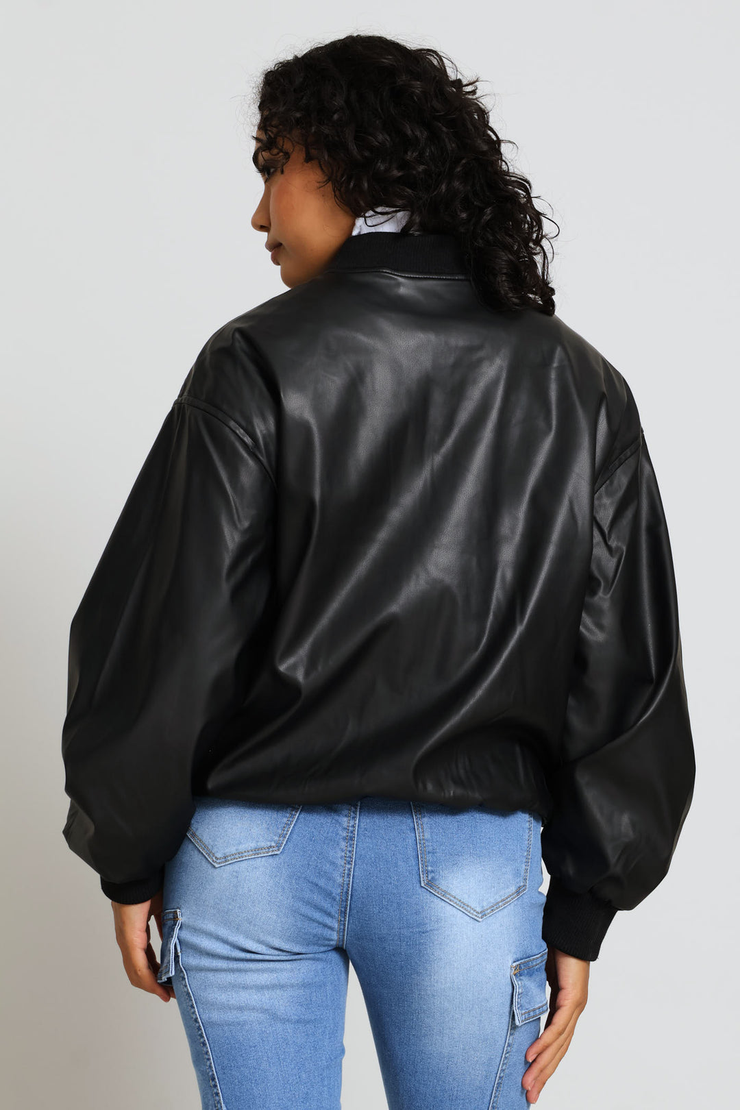 Bubble Hem Bomber Jacket - Black