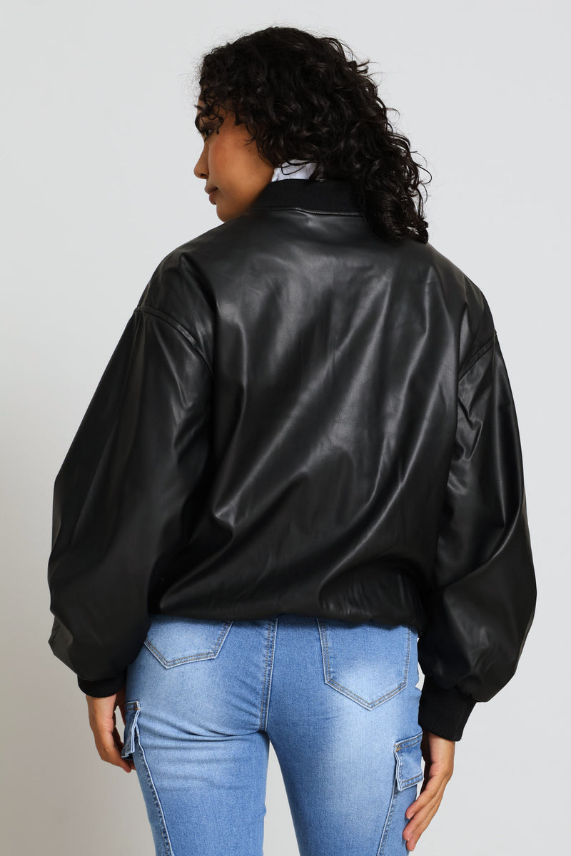 Bubble Hem Bomber Jacket - Black