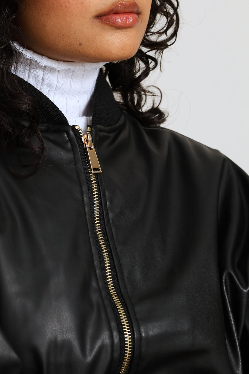 Bubble Hem Bomber Jacket - Black