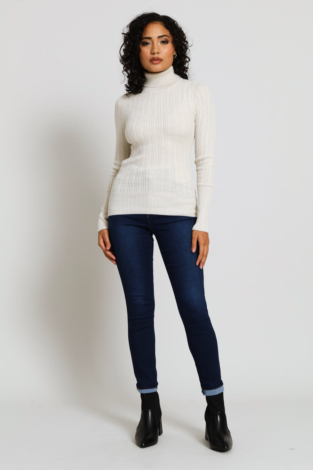 Plain Ribbed Poloneck - Oatmeal Melange