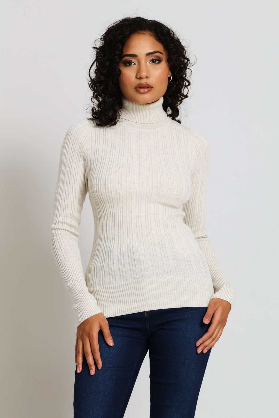 Plain Ribbed Poloneck - Oatmeal Melange