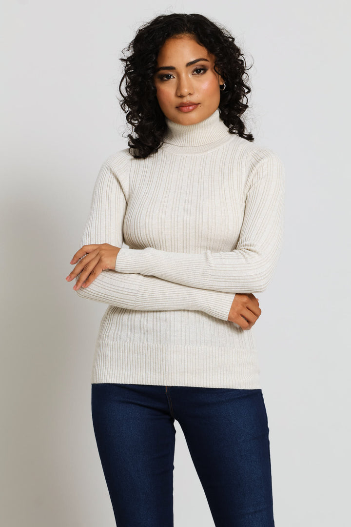Plain Ribbed Poloneck - Oatmeal Melange