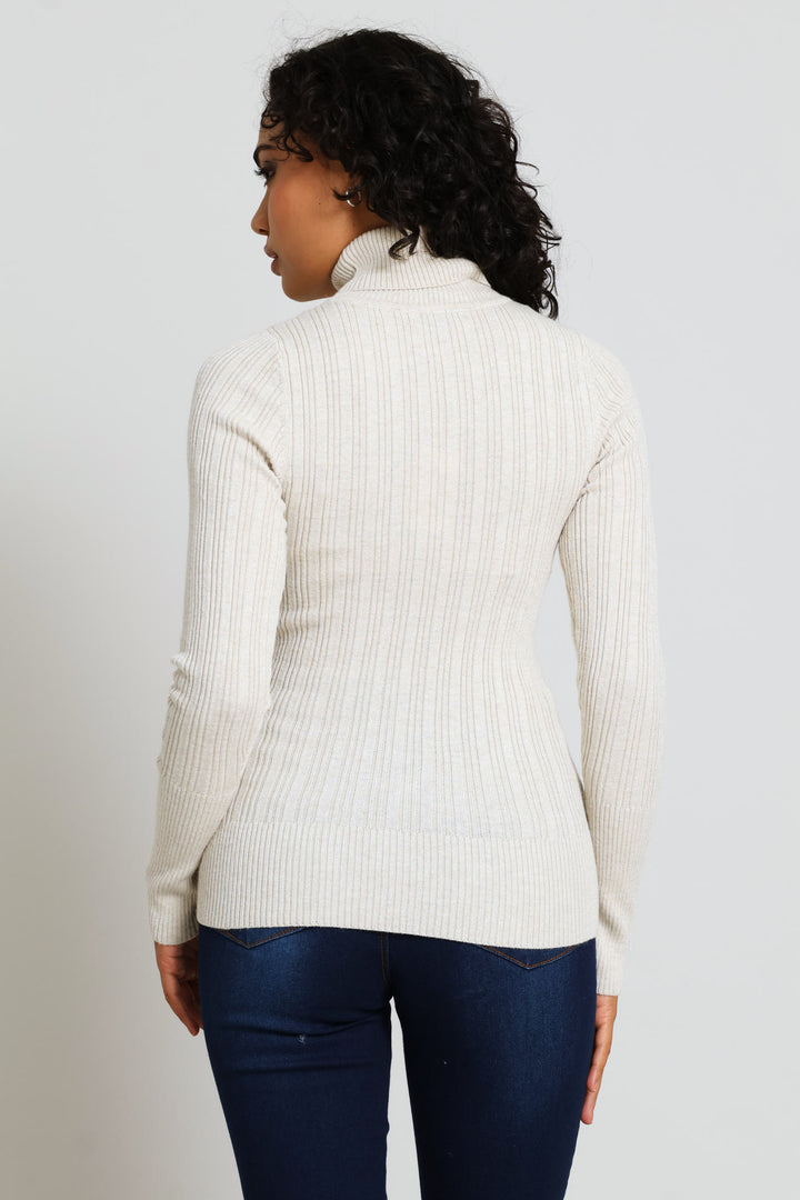 Plain Ribbed Poloneck - Oatmeal Melange