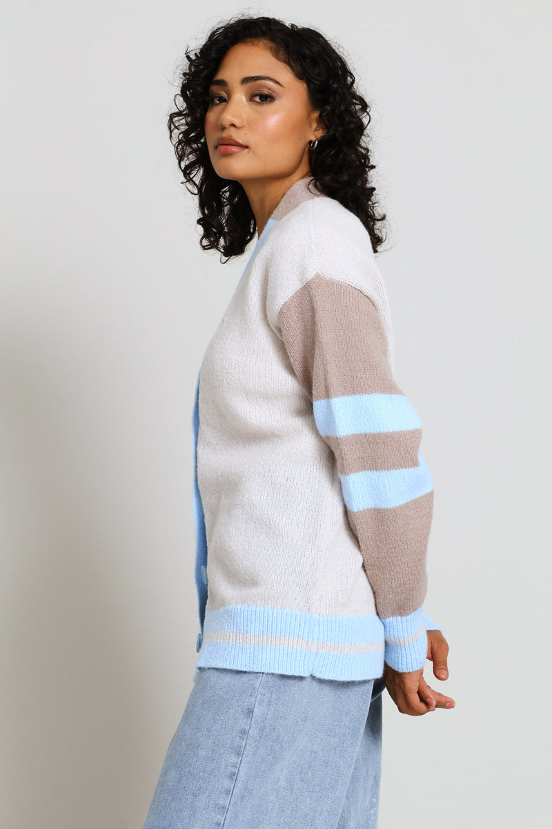 Long Length Colourblock Cardigan - Stone