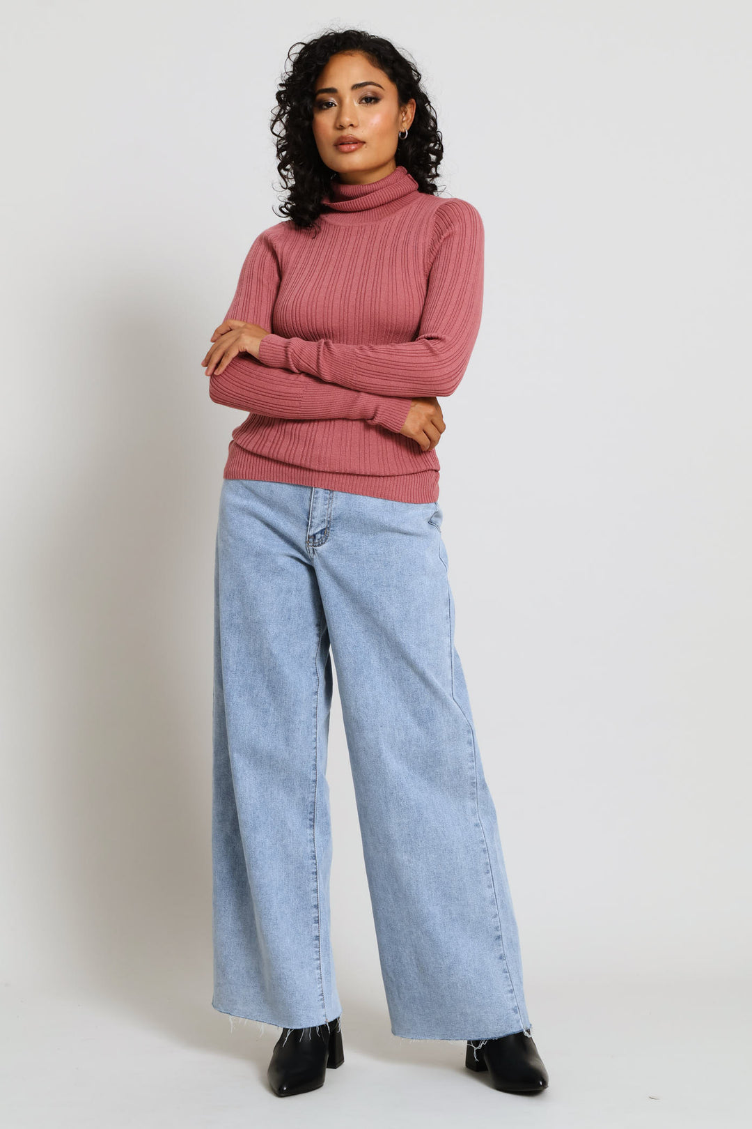 Plain Ribbed Poloneck - Deco Rose