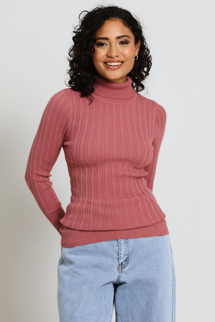 Plain Ribbed Poloneck - Deco Rose