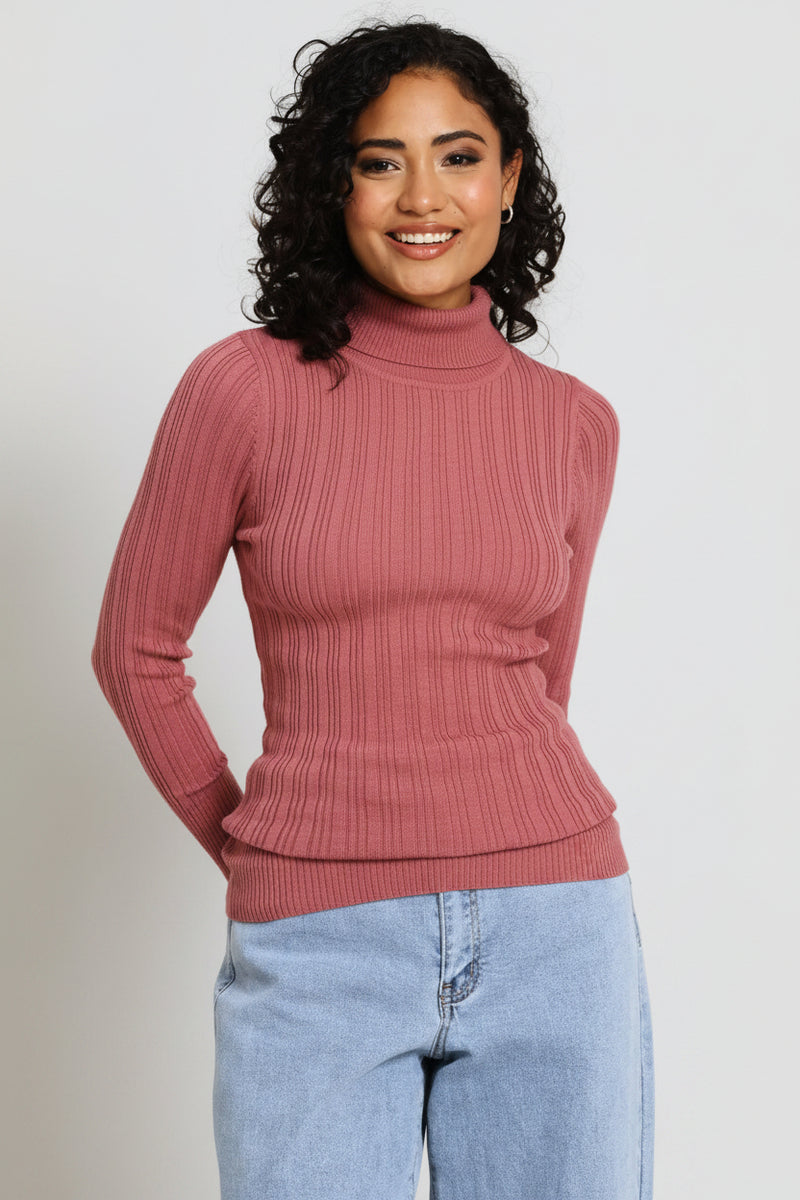 Plain Ribbed Poloneck - Deco Rose
