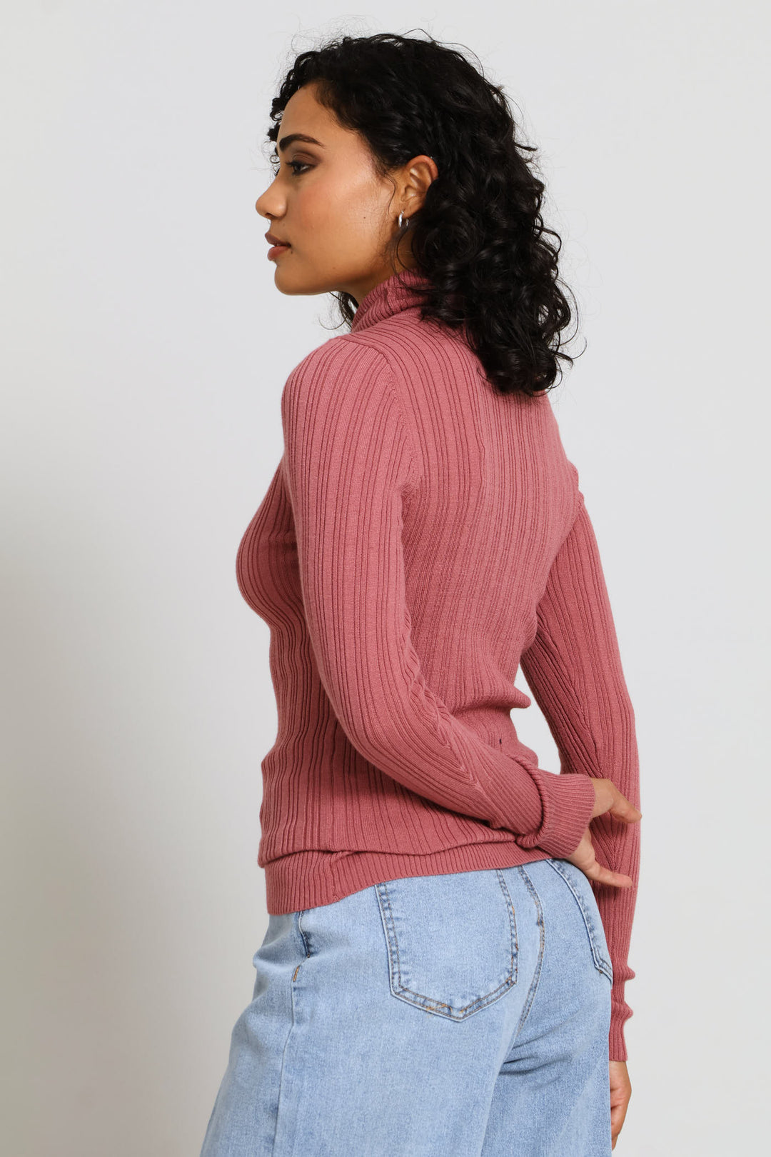 Plain Ribbed Poloneck - Deco Rose