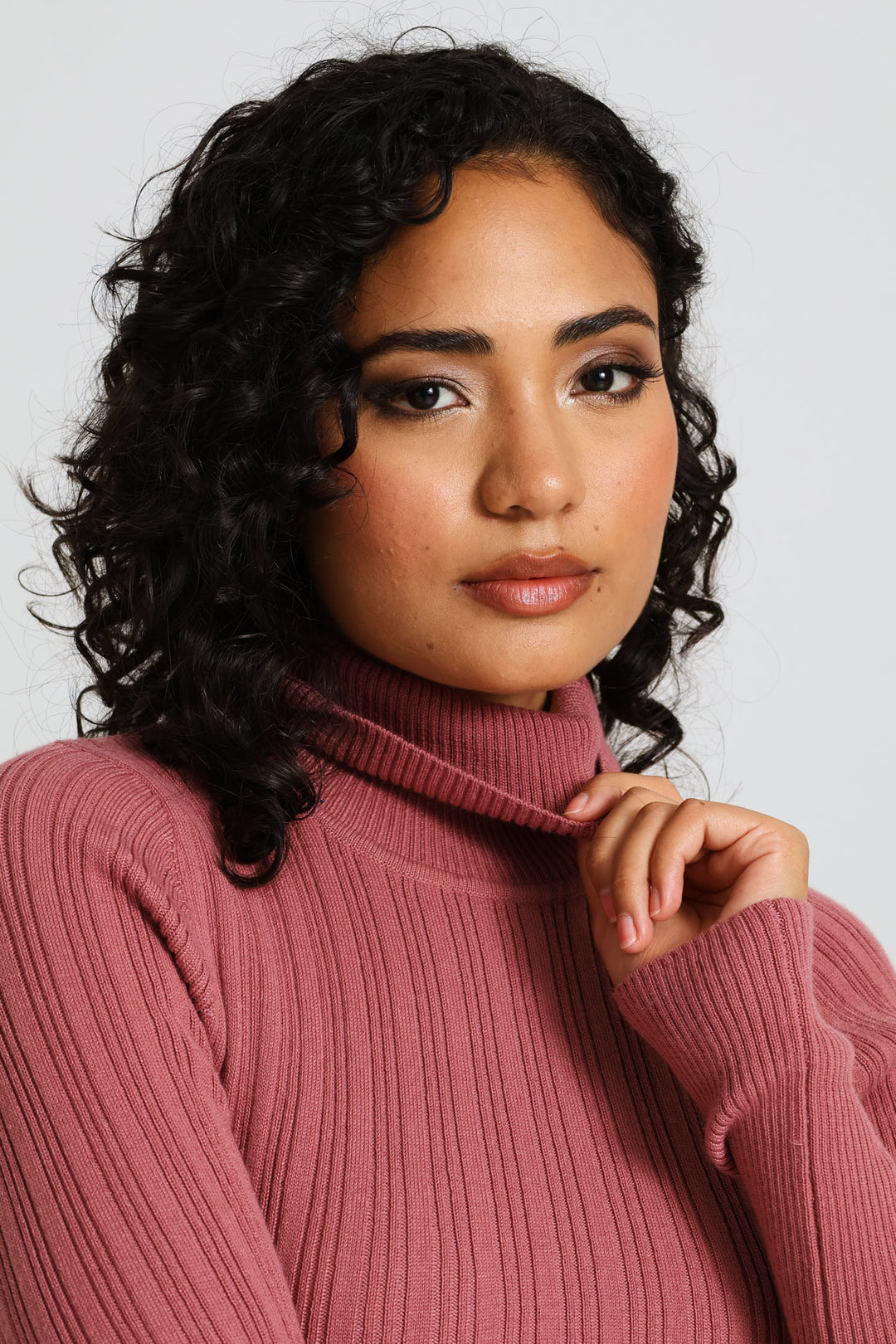 Plain Ribbed Poloneck - Deco Rose