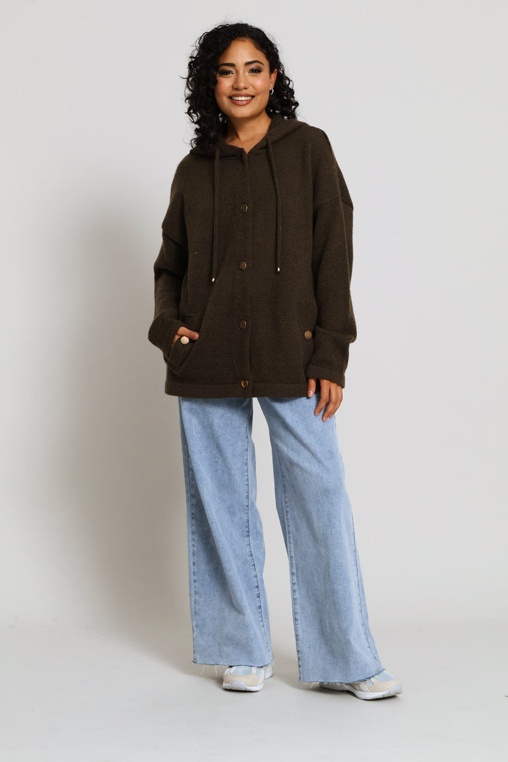 Hooded Cardigan - Dark Fatigue