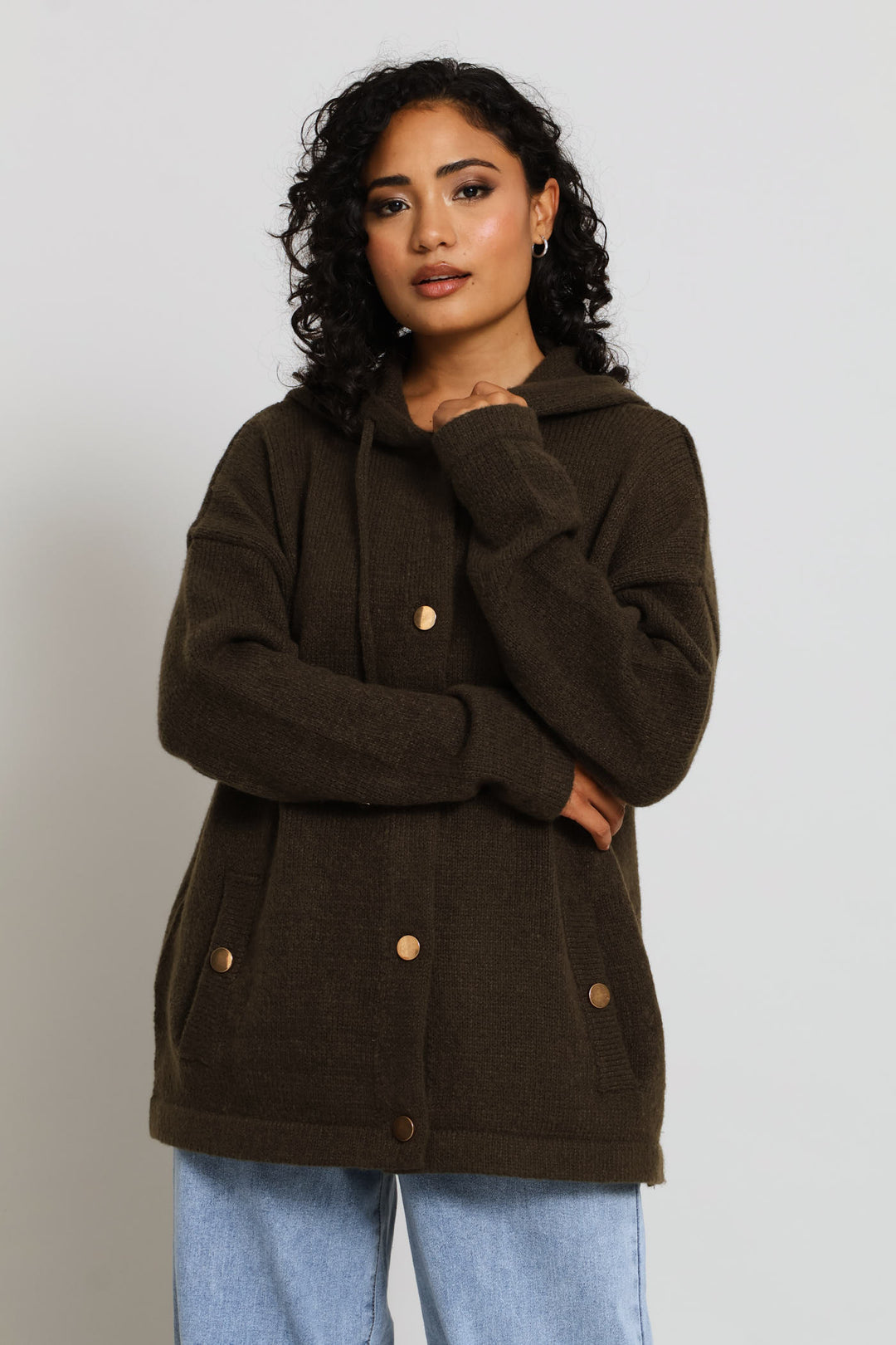 Hooded Cardigan - Dark Fatigue