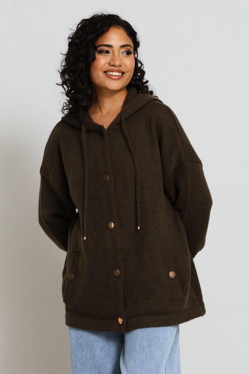 Hooded Cardigan - Dark Fatigue
