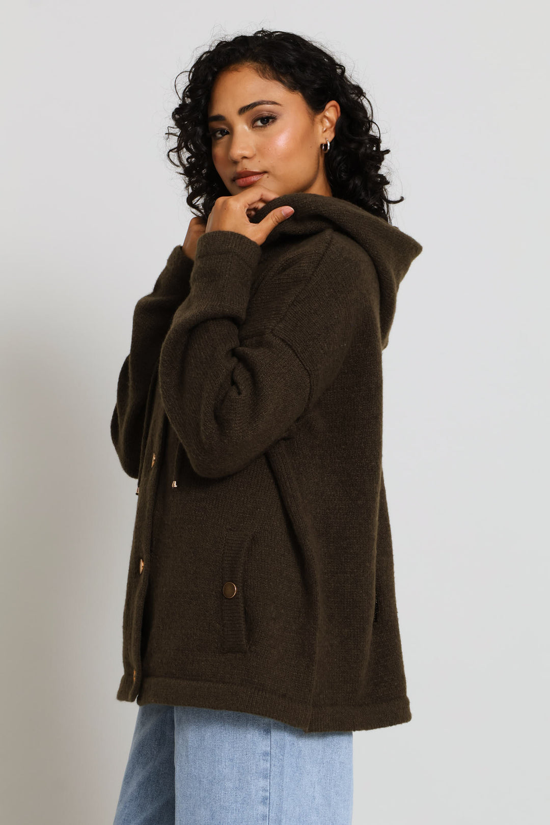 Hooded Cardigan - Dark Fatigue
