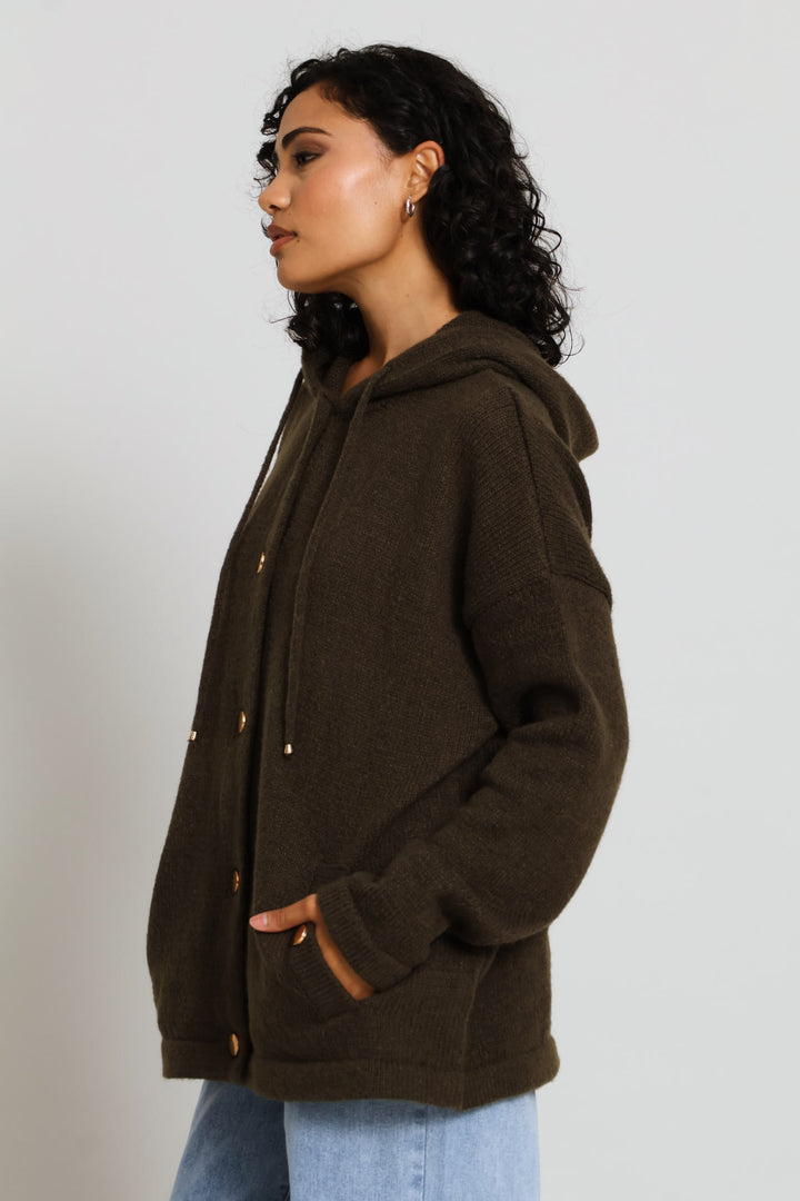 Hooded Cardigan - Dark Fatigue