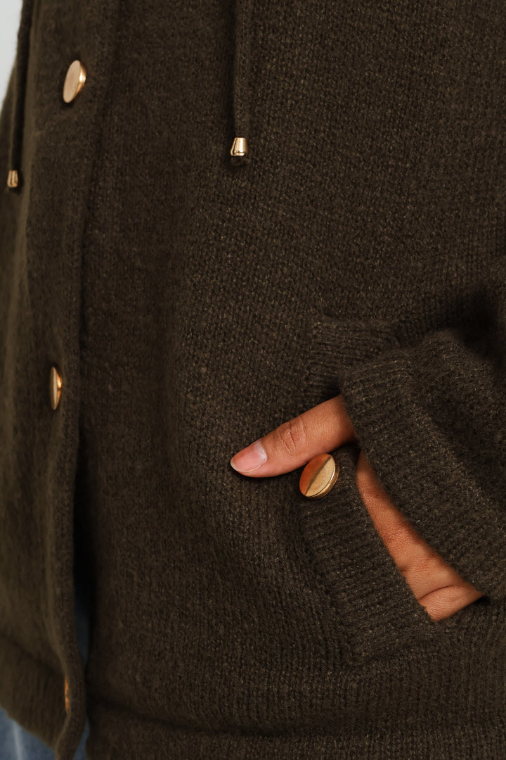 Hooded Cardigan - Dark Fatigue