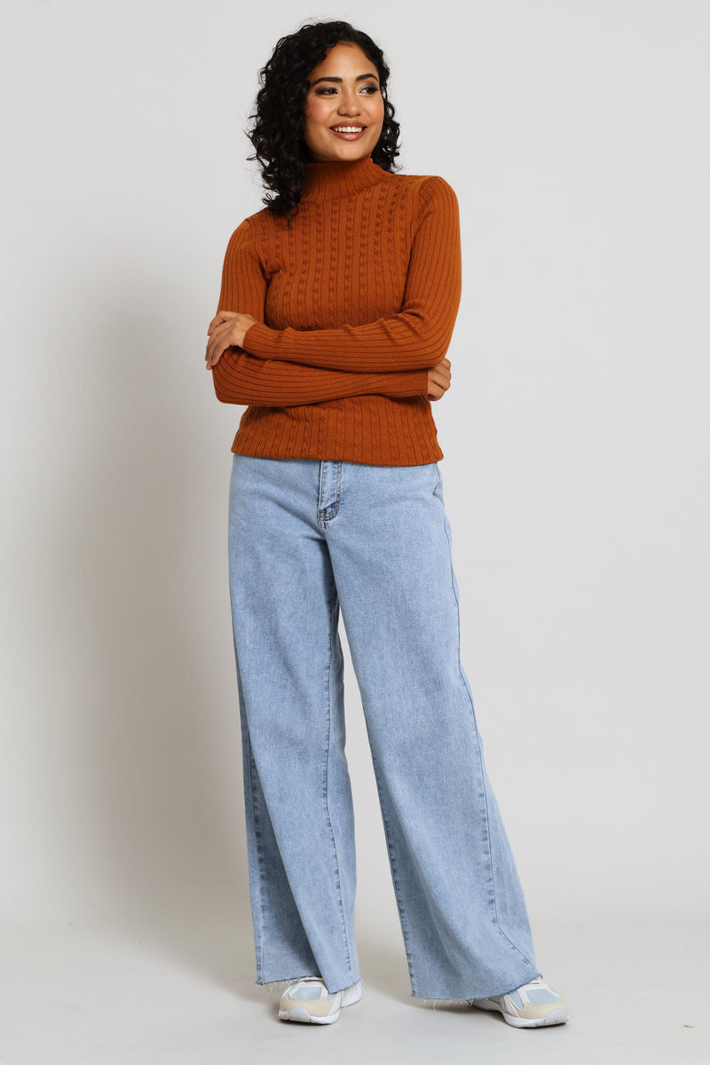 Plain Cable Turtleneck - Ginger