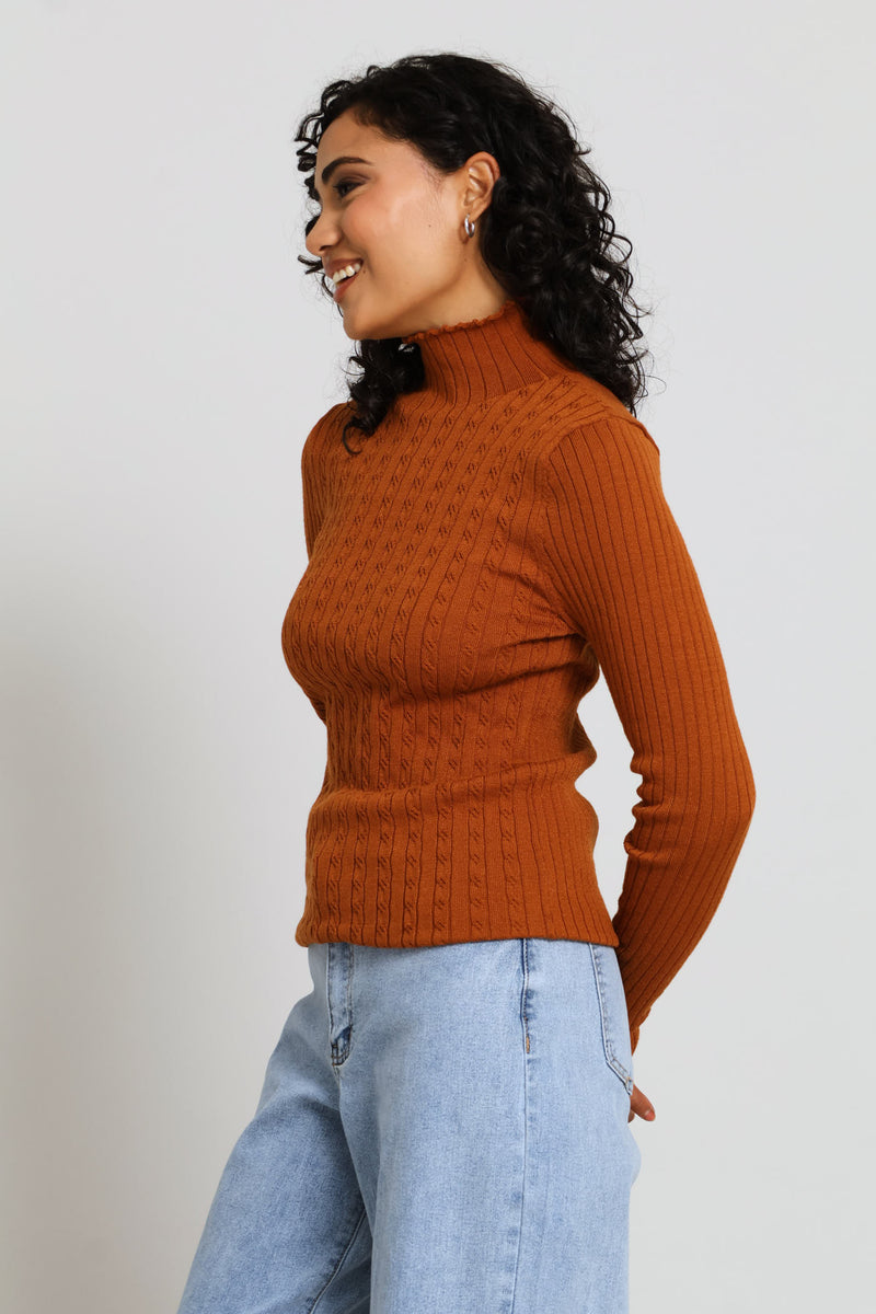 Plain Cable Turtleneck - Ginger