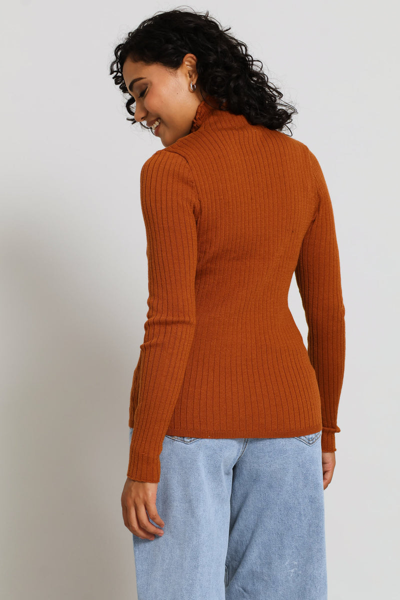 Plain Cable Turtleneck - Ginger