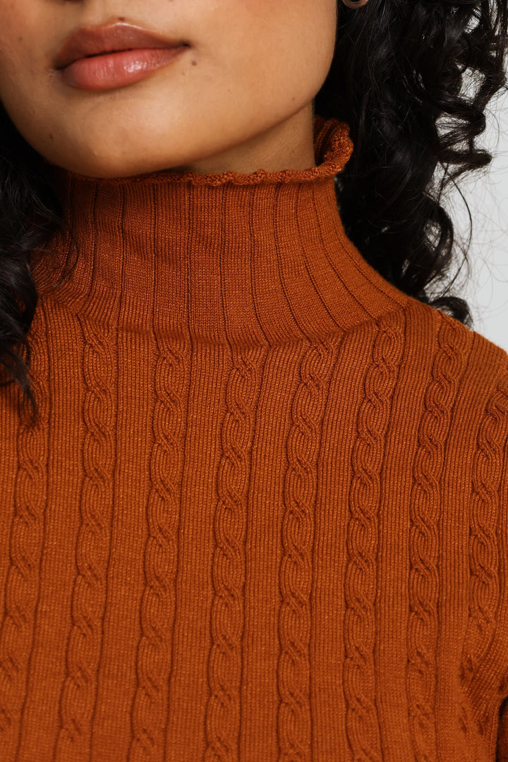 Plain Cable Turtleneck - Ginger
