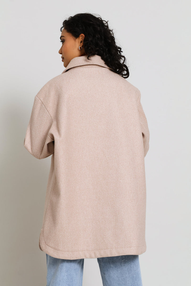 Button Through Oversized Heavy Lined Melton Jacket - Oatmeal Melange