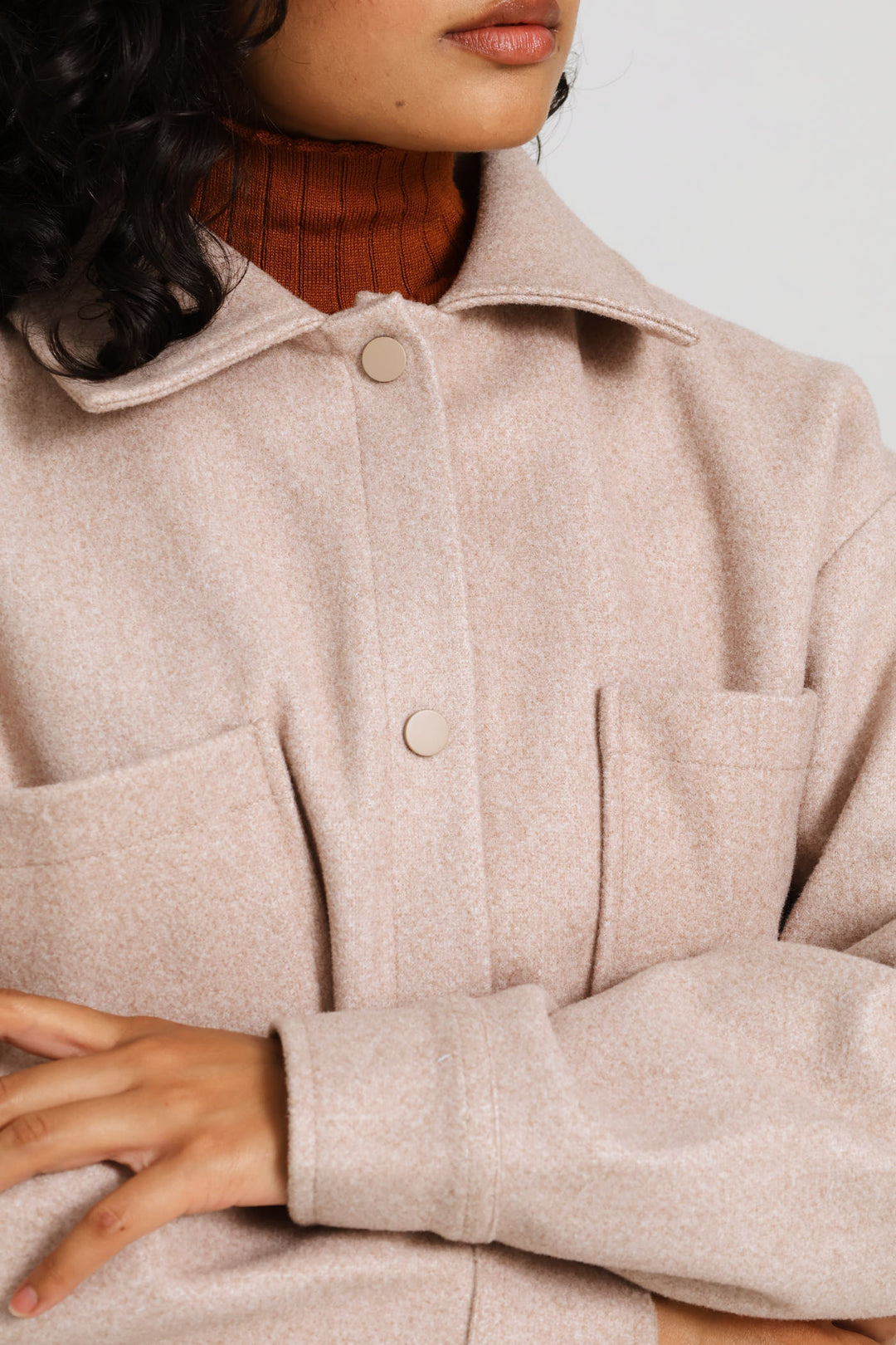 Button Through Oversized Heavy Lined Melton Jacket - Oatmeal Melange