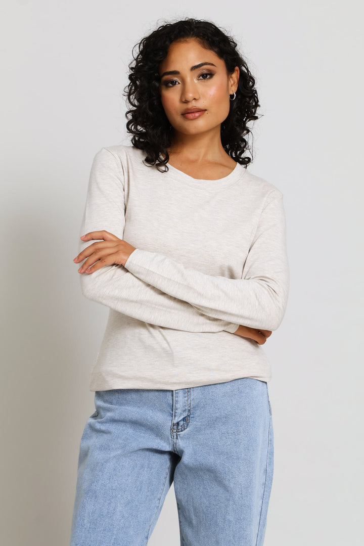 Long Sleeve Regular T-Shirt - Oatmeal Melange