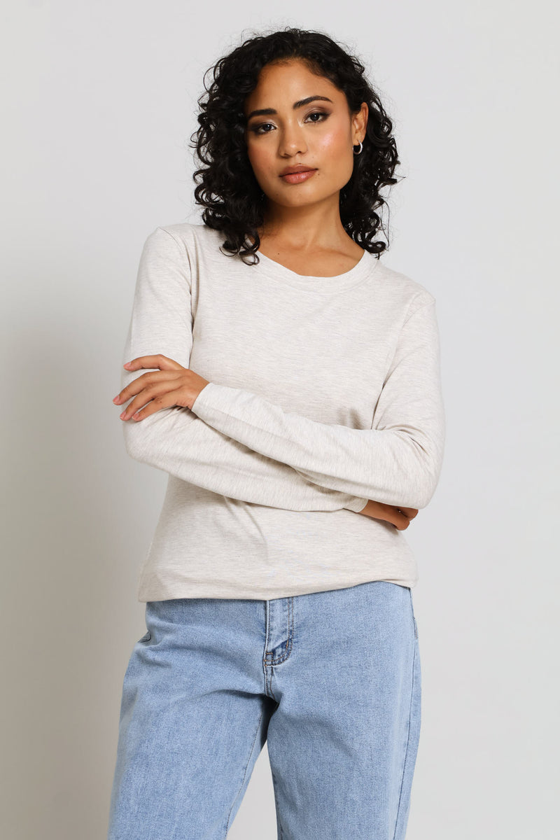 Long Sleeve Regular T-Shirt - Oatmeal Melange