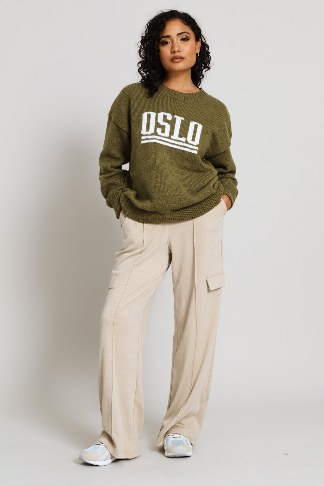 Long Sleeve Slogan Sweater - Fatigue